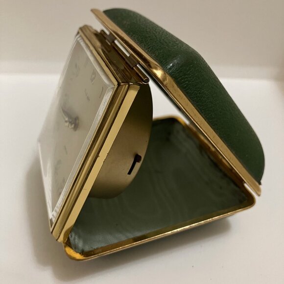 Travel Alarm Clock German 1940 Vtg in Case Glow Hands WORKS 3" WIND-UP - Picture 9 of 12